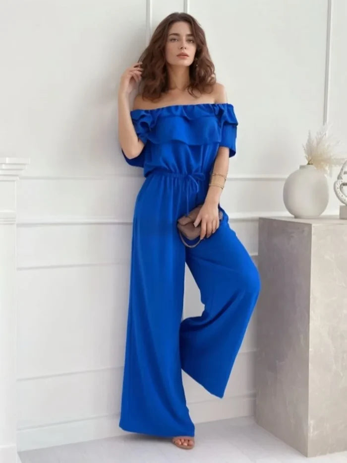 Ruffled Off-Shoulder Wide-Leg Jumpsuit