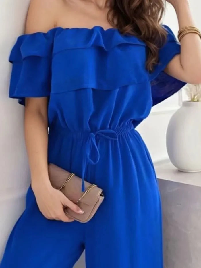 Ruffled Off-Shoulder Wide-Leg Jumpsuit