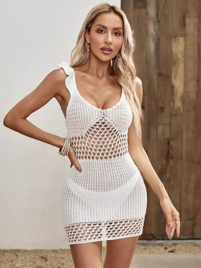 Ruffled Openwork Sleeveless Cover-Up Dress