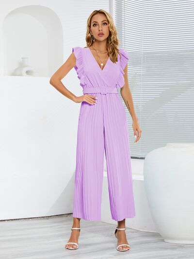 Ruffled Surplice Cap Sleeve Chic Jumpsuit
