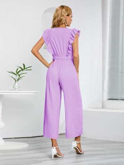 Ruffled Surplice Cap Sleeve Chic Jumpsuit