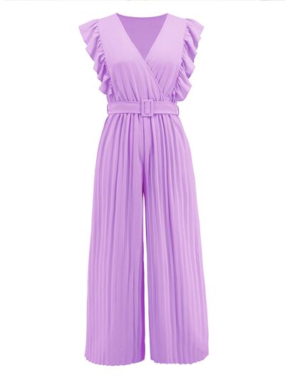 Ruffled Surplice Cap Sleeve Chic Jumpsuit