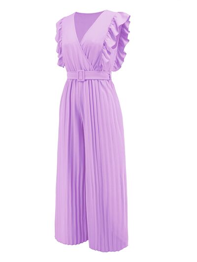 Ruffled Surplice Cap Sleeve Chic Jumpsuit