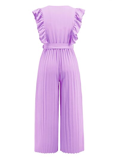 Ruffled Surplice Cap Sleeve Chic Jumpsuit
