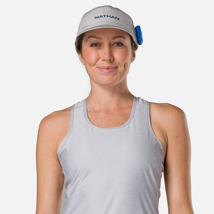 color:Vapor Grey/Sailor Blue||view:SKU Image Back||seo:Nathan Run Cool Stash Hat - Vapor Grey/Sailor Blue - On Model - Front View