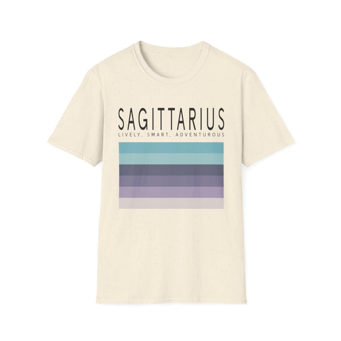 white t-shirt with sagittarius archer zodiac symbol and stripe artwork