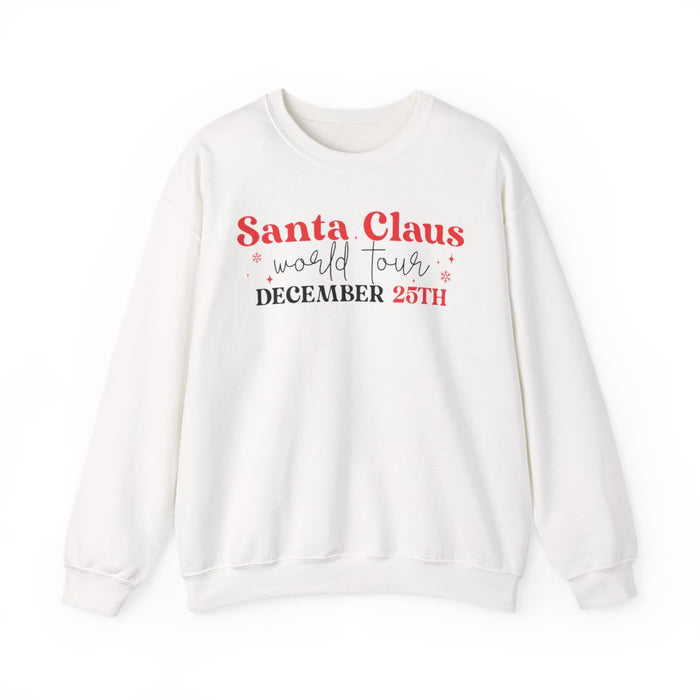 light pink sweatshirt with santa claus world tour design