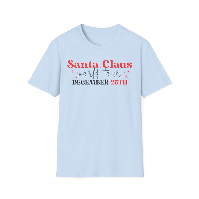 natural t-shirt with festive Santa world tour print