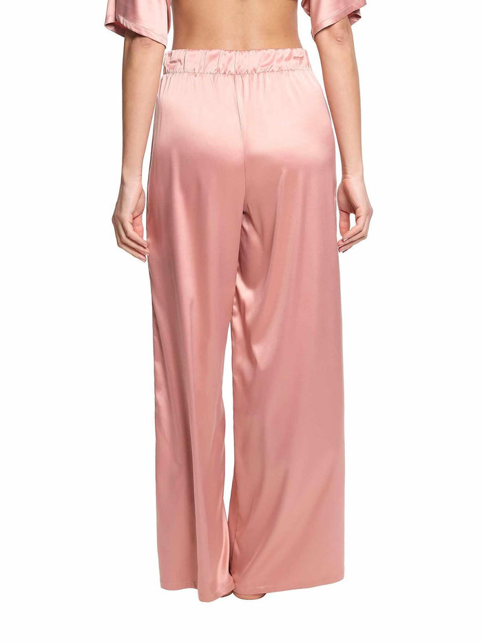 Rose Latte Pink Satin Sleep Pant Back View - Silky Wide-Leg Lounge Pants | Hanky Panky