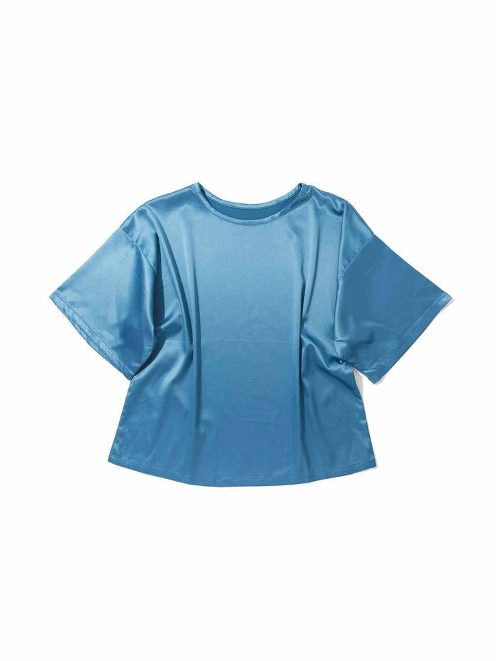 Hanky Panky Satin Sleep Tee Bath Time Blue - Flat Lay, Oversized Stretch Satin Sleep Top