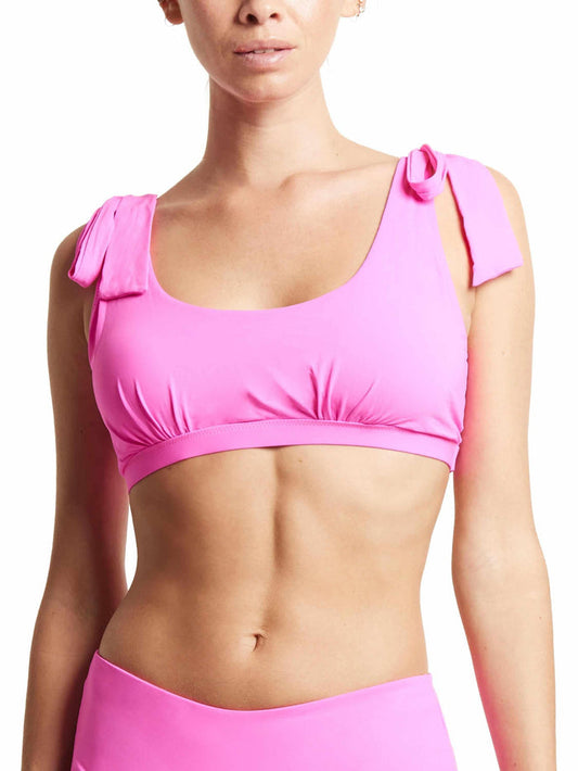 Unapologetic Pink Scoop Neck Swim Top with Shoulder Ties - Front On Model | Hanky Panky