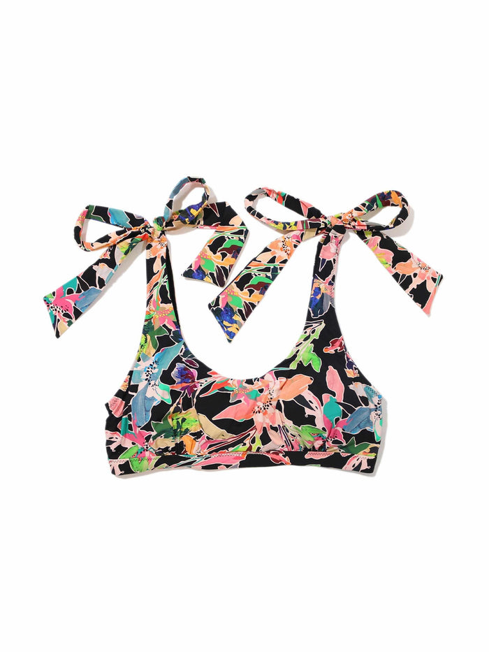 Unapologetic Floral Print Scoop Neck Swim Top, Shoulder Bow Tie Detail - Flat Lay | Hanky Panky