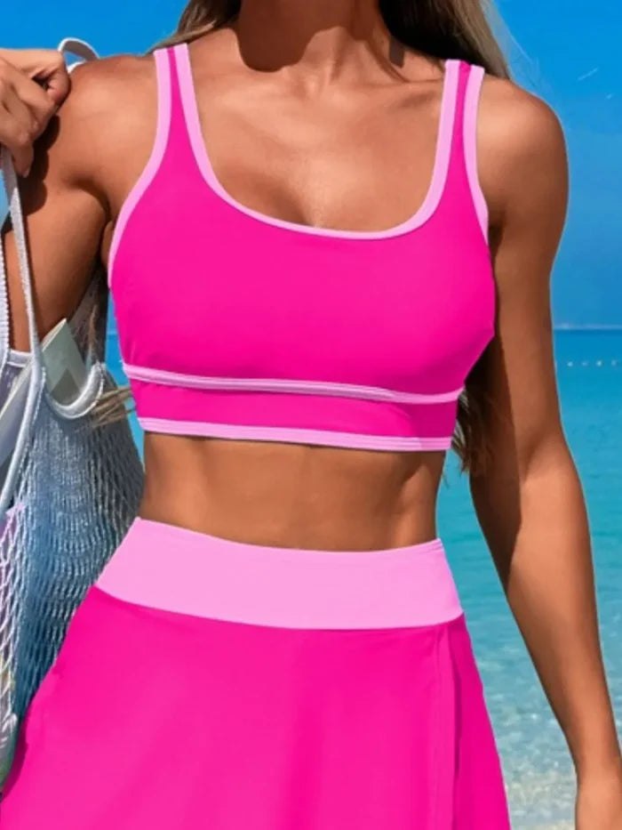 Scoop Neck Top and Skort Swim Set