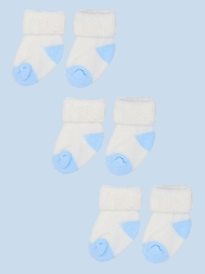 Set of three pairs of socks: Blue & Cream Stay on Towelling Premature Baby Socks Socks Little Mouse Baby Clothing & Gifts