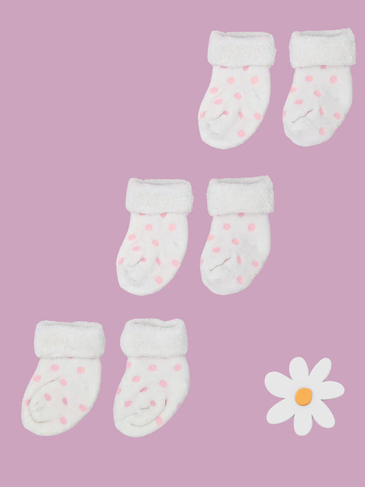 Set of three pairs of socks: White With Pink Spots Stay-on Towelling Premature Baby Socks Socks Little Mouse Baby Clothing & Gifts