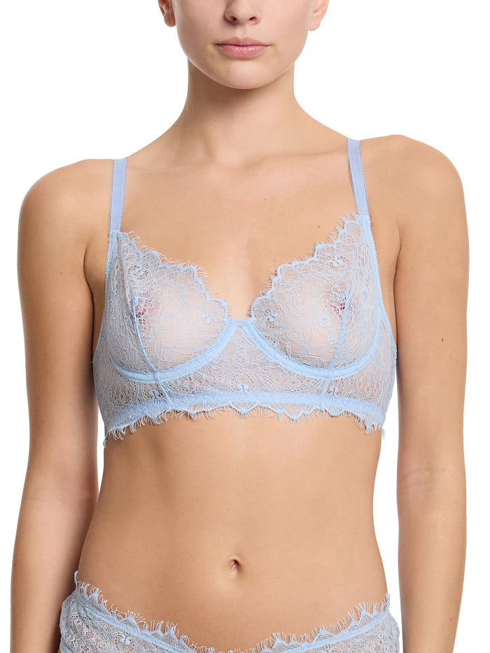 Sheer Seduction Underwire Bra Touch The Sky Blue - On Model Front, sheer blue lace underwire bra | Hanky Panky