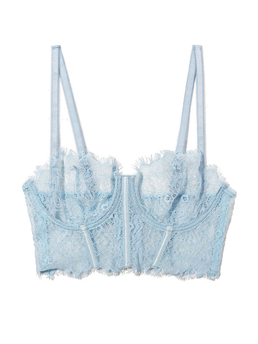 Touch The Sky Blue Sheer Seduction Underwire Bustier - Flat Lay Front, Sheer Lace Detail | Hanky Panky