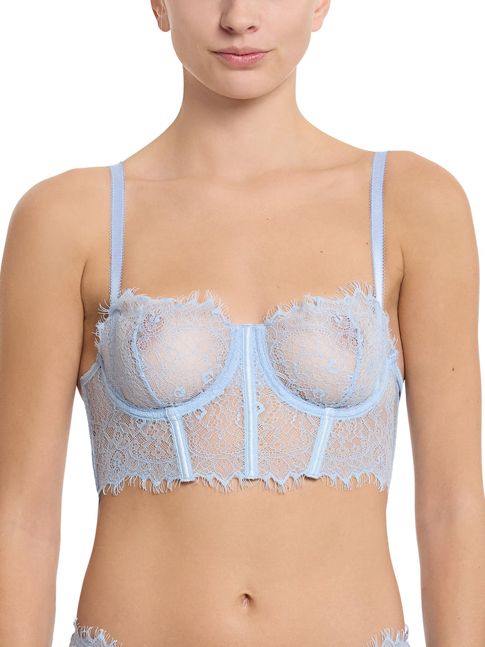 Touch The Sky Blue Sheer Lace Underwire Bustier - On Model Front Close-Up, Sheer Bustier | Hanky Panky