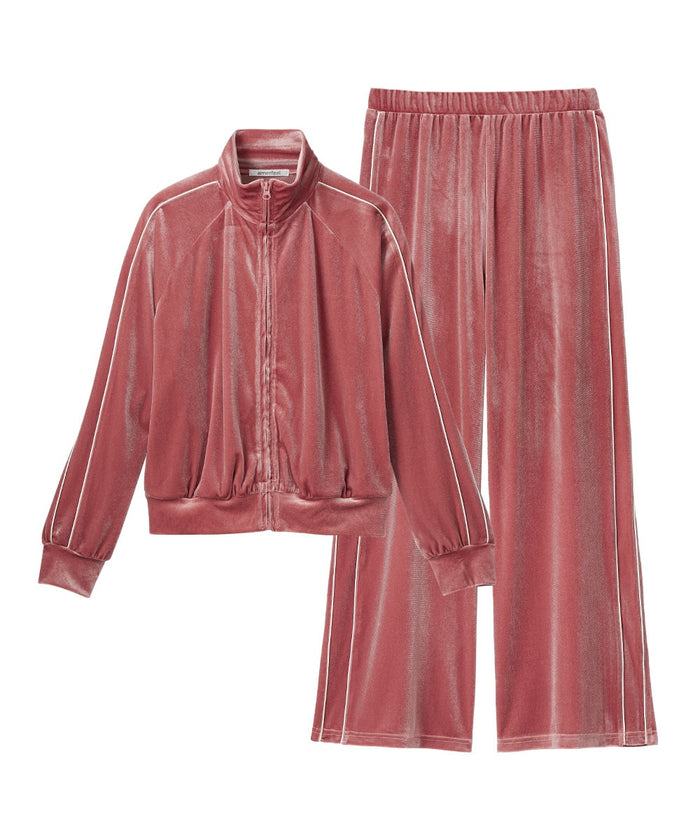 Shiny Velour Long Sleeve Top and Bottom Set