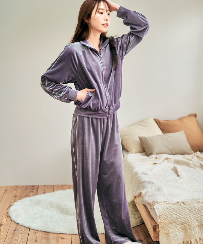 Shiny Velour Long Sleeve Top and Bottom Set