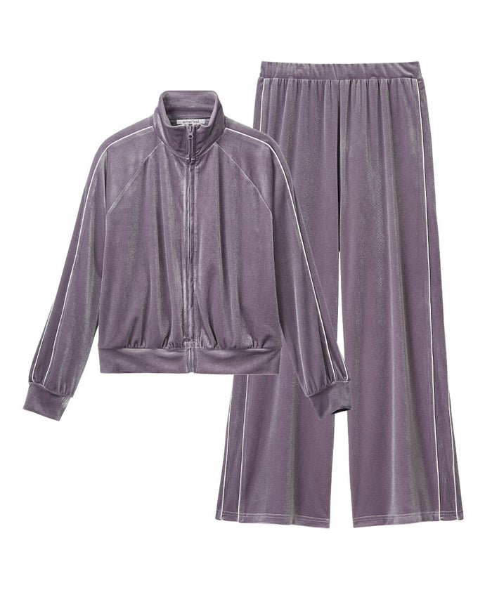 Shiny Velour Long Sleeve Top and Bottom Set