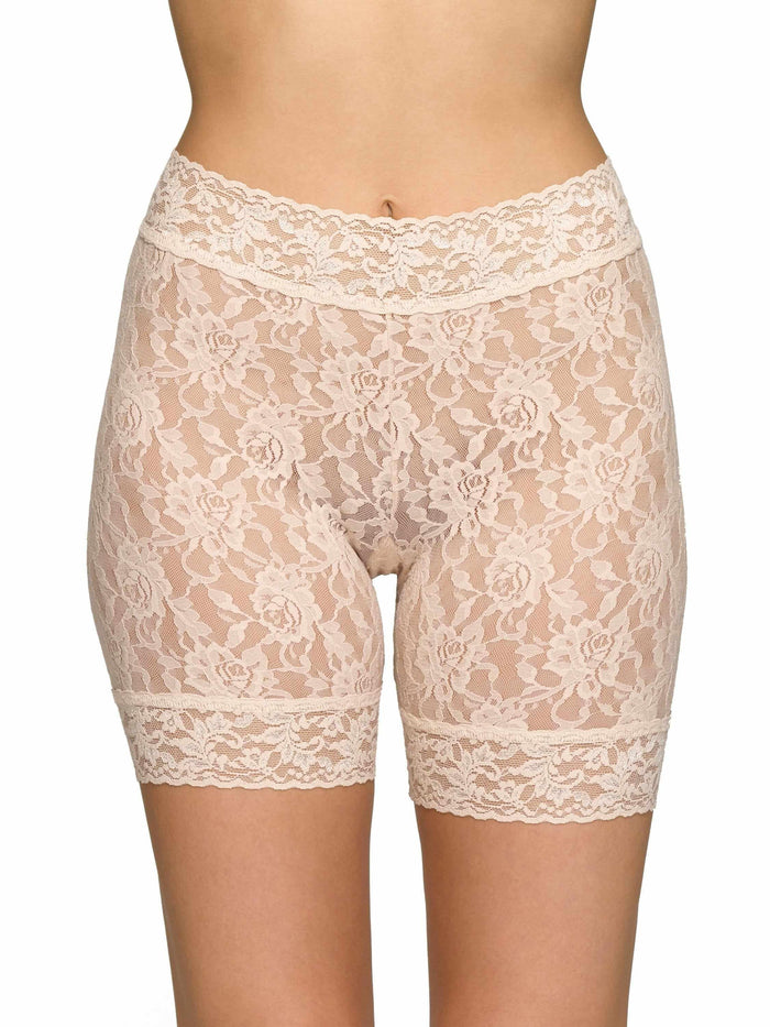 Chai Signature Lace® Bike Short, Front View - Rose-Pattern Lace Biker Shorts, High Waistband | Hanky Panky