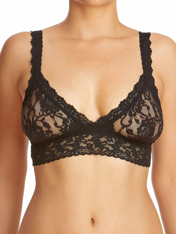 Black Signature Lace Crossover Bralette - Front View, on model | Hanky Panky
