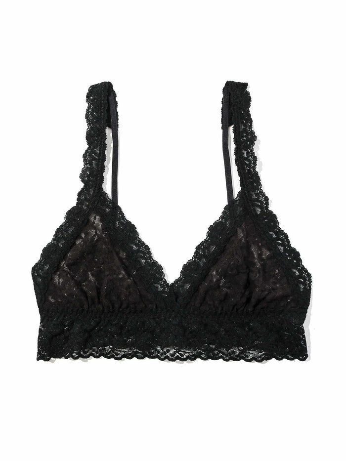 Black Signature Lace Crossover Bralette - Flat Lay, floral stretch lace detail | Hanky Panky