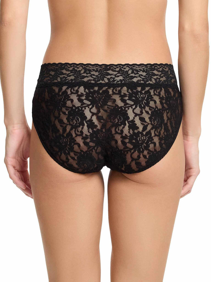 Black Signature Lace® French Brief - Back On-Model View, full-coverage sheer lace | Hanky Panky