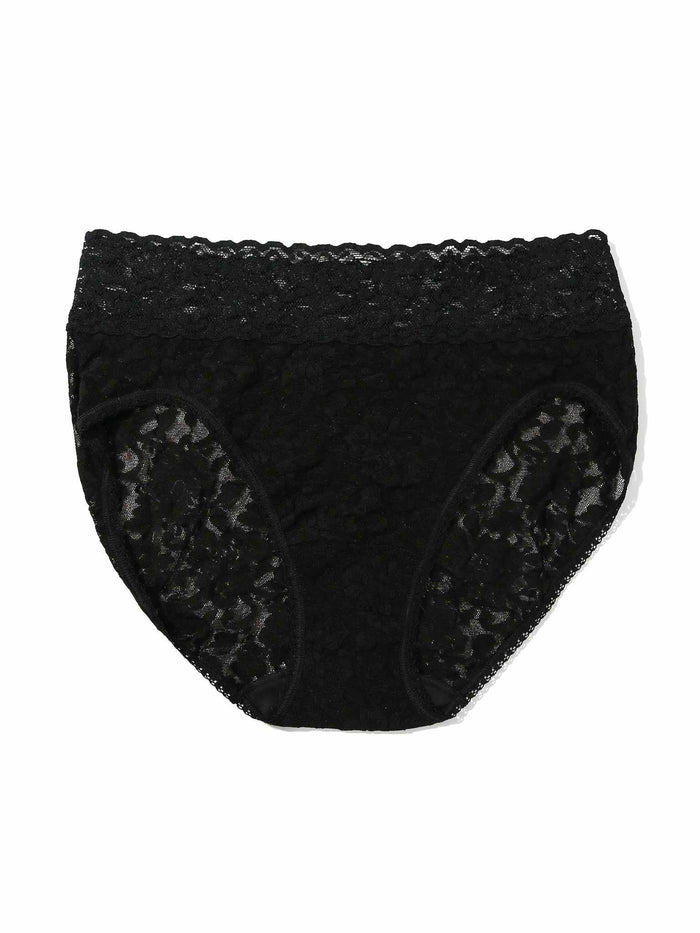 Black Signature Lace® French Brief - Flat Lay Front View, scalloped waistband | Hanky Panky