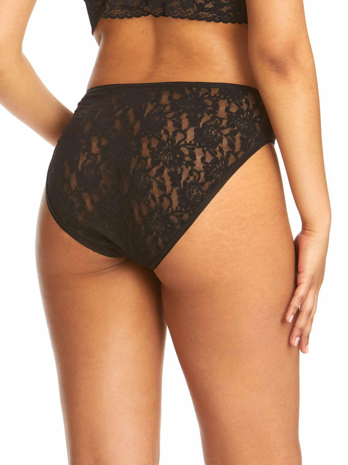 Signature Lace® High Cut Brief Black - On Model Back View, Full Coverage | Hanky Panky