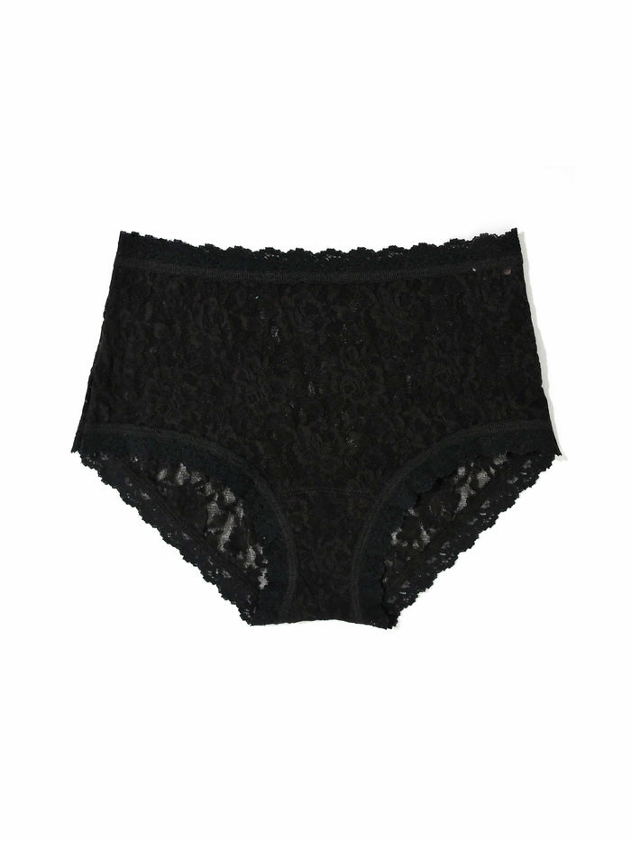 Signature Lace® High Rise Boyshort Black - Flat Lay Front, Stretch Black Lace High Waisted Boyshort | Hanky Panky