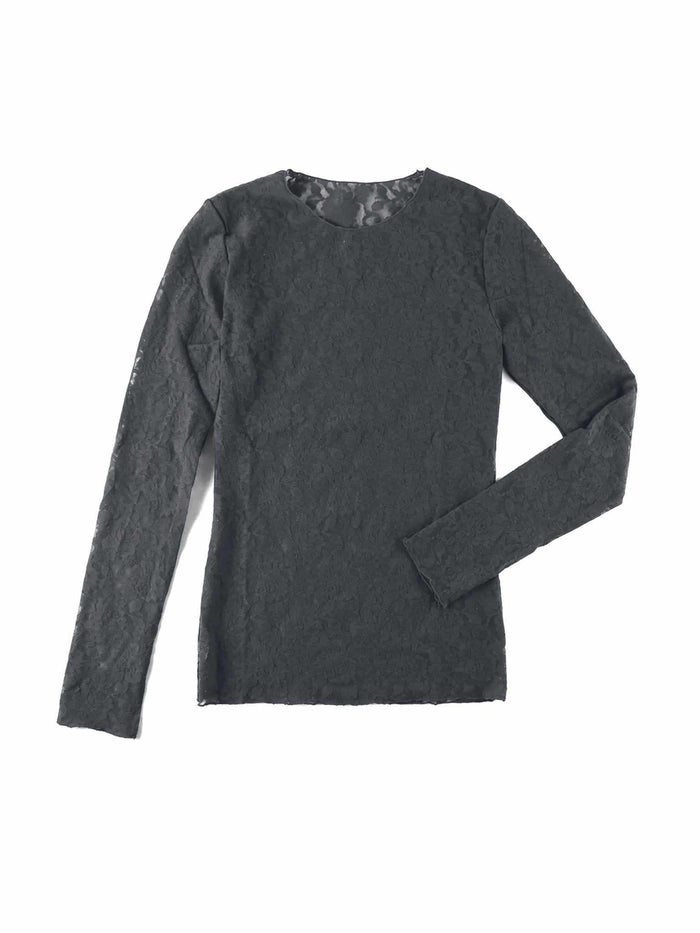 Granite Grey Signature Lace® Long Sleeve Top - Flat Lay Front View | Hanky Panky