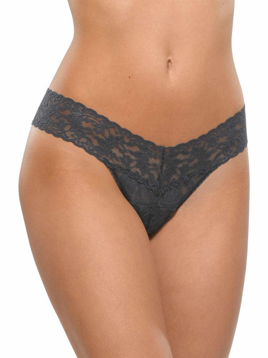Granite Grey Signature Lace Low Rise Thong - Front On Model | Hanky Panky