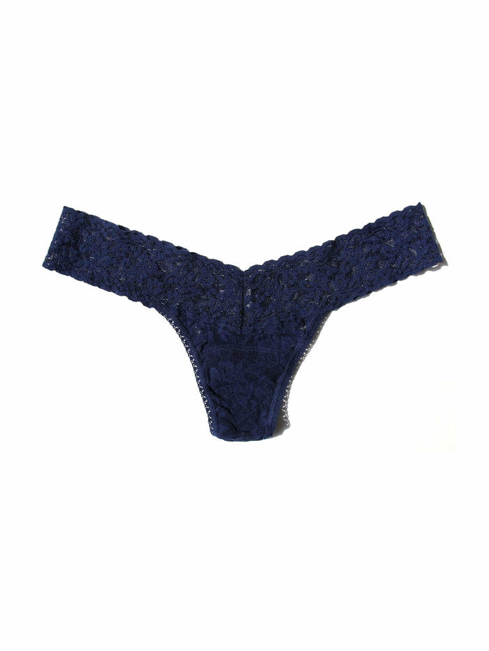 Navy Signature Lace Low Rise Thong - Flat Lay Detail | Hanky Panky