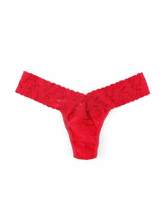 Red Signature Lace Low Rise Thong - Flat Lay Front Detail, stretch lace panty | Hanky Panky
