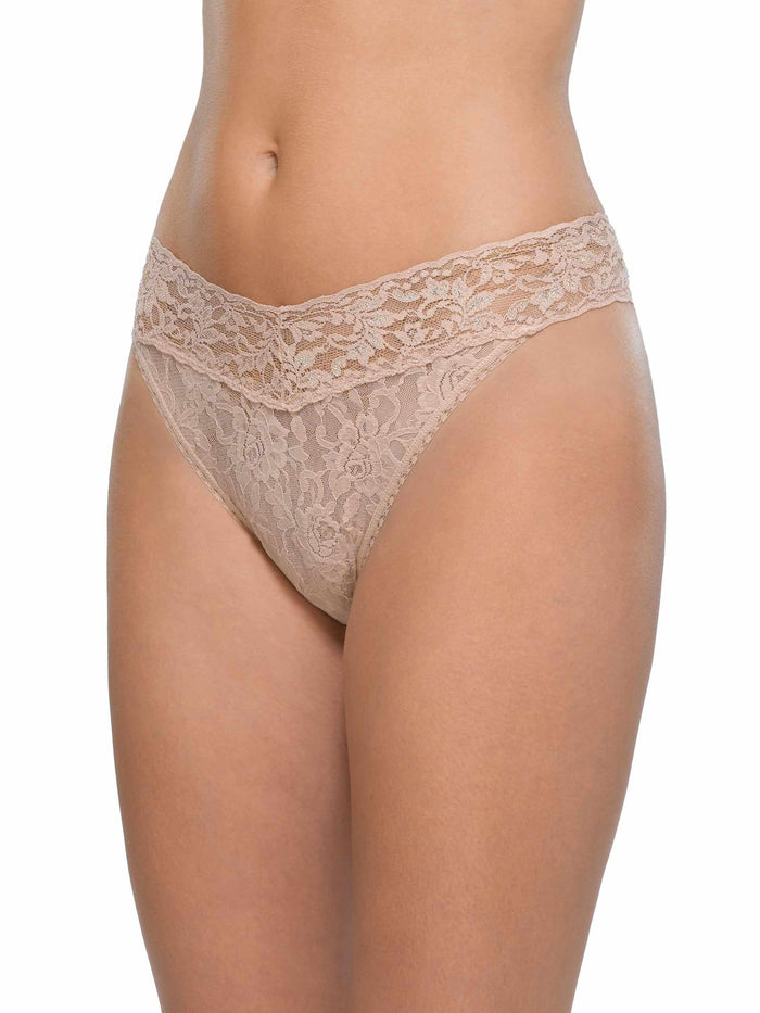 Chai Signature Lace Original Rise Thong - Front On-Model, V-Waistband & Floral Lace Detail | Hanky Panky
