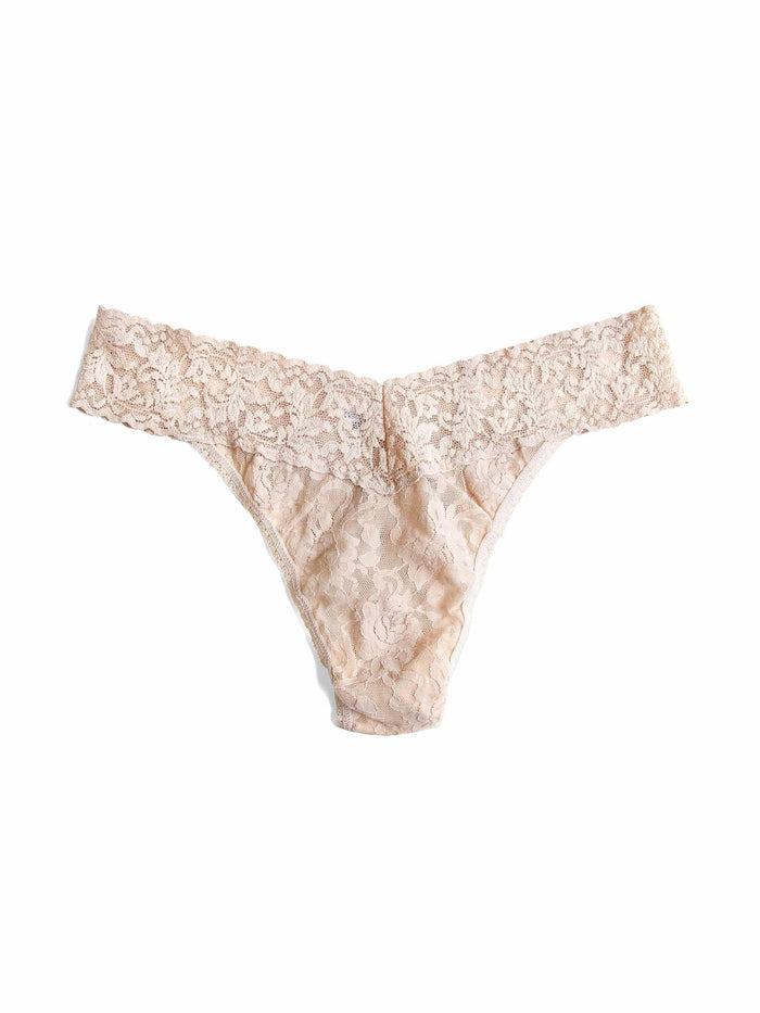 Chai Signature Lace Original Rise Thong - Flat Lay Front, V-Waistband & Stretch Lace Detail | Hanky Panky