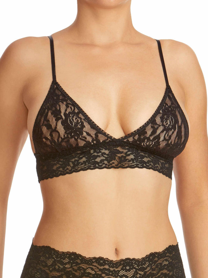 Black lace padded triangle bralette on model - Front View | Hanky Panky