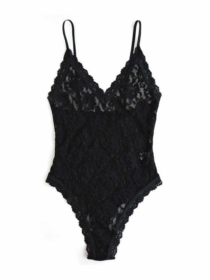 Black Signature Lace® Thong Back Bodysuit - Flat Lay Detail | Hanky Panky