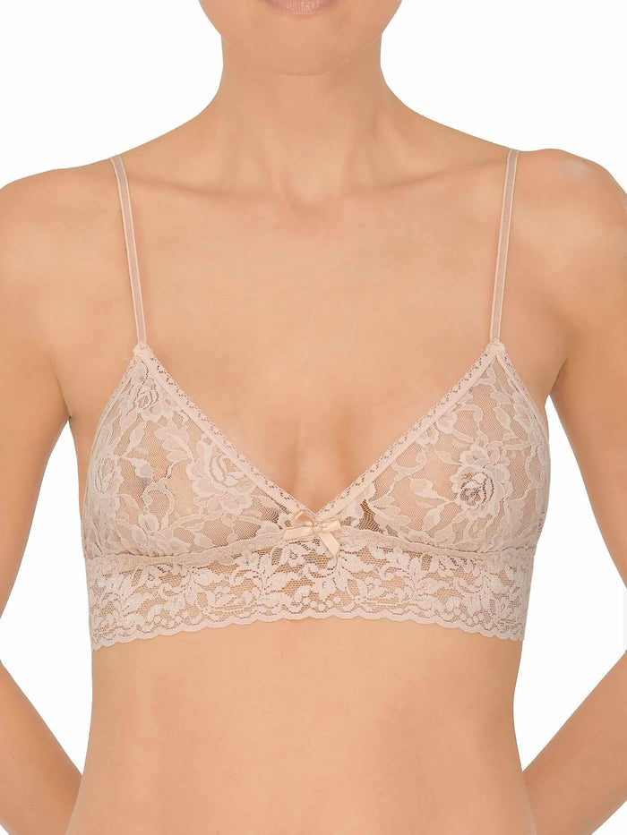 Chai Signature Lace® Triangle Bralette On Model, unlined lace cups with center bow | Hanky Panky
