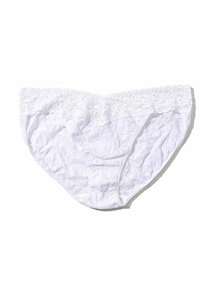 Signature Lace® V-Kini White - Flat Lay Showing Full Lace Panty Shape | Hanky Panky