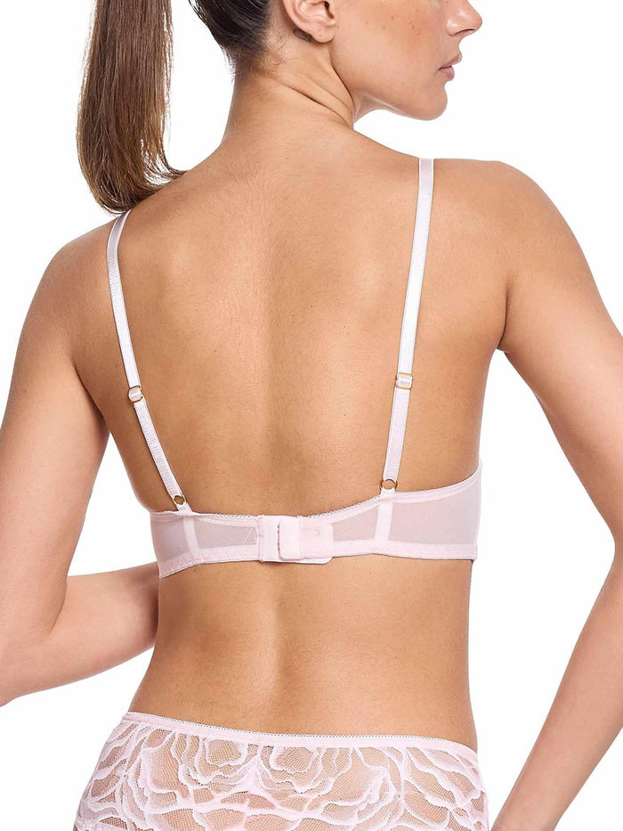 Blush Pink Silhouette Floral Lace Underwire Bra - Back View, Gold Hardware, Hook Closure & Adjustable Straps | Hanky Panky