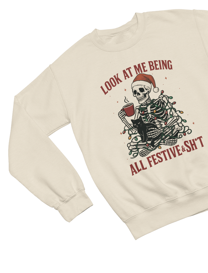 Skeleton Christmas Jumper – Funny Festive & Sh*t Sweatshirt Sweatshirt / 3XL (Adult) / Beige gift_idea unique_gift personalised_gift