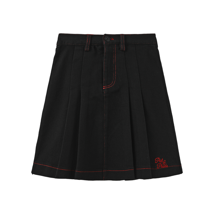 skirt denim pleated color stitch - black denim