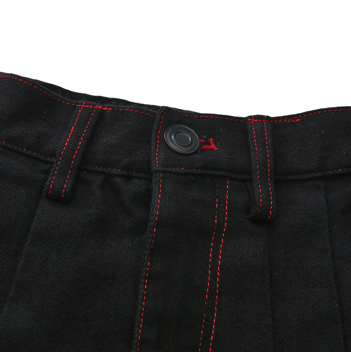 skirt denim pleated color stitch - black denim
