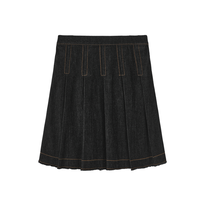 skirt denim pleated fringed hem - black denim