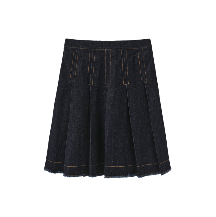 skirt denim pleated fringed hem - black denim