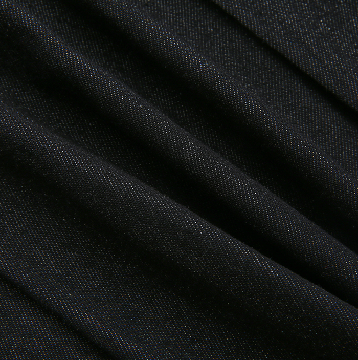 skirt denim pleated fringed hem - black denim
