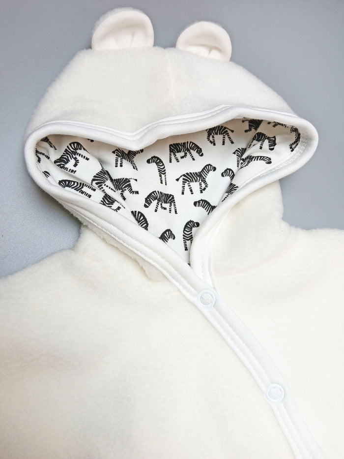 Tiny & Small - Fleece Pramsuit - Cream with Zebra Fabric Hood Snowsuit / Pramsuit Tiny & Small